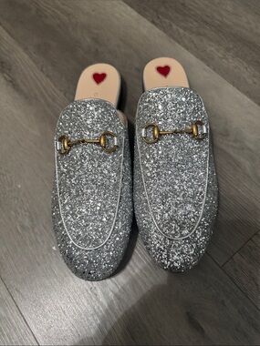 Gucci Silver Glitter Horsebit Mules